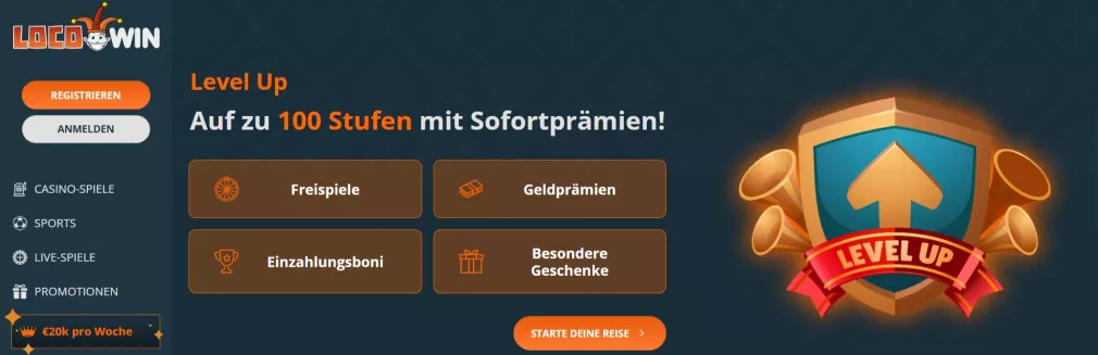 Locowin Casino Bonus 100% bis 500€ und 50 Freispiele